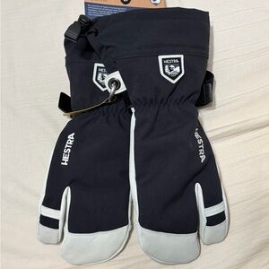 New Hestra Alpine Pro Heli Ski 3-Finger Glove Black/White Size 9 Large L $185
